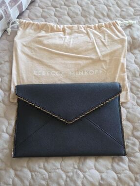 Rebecca Minkoff Black Envelope Clutch with Gold Zipper Trim
